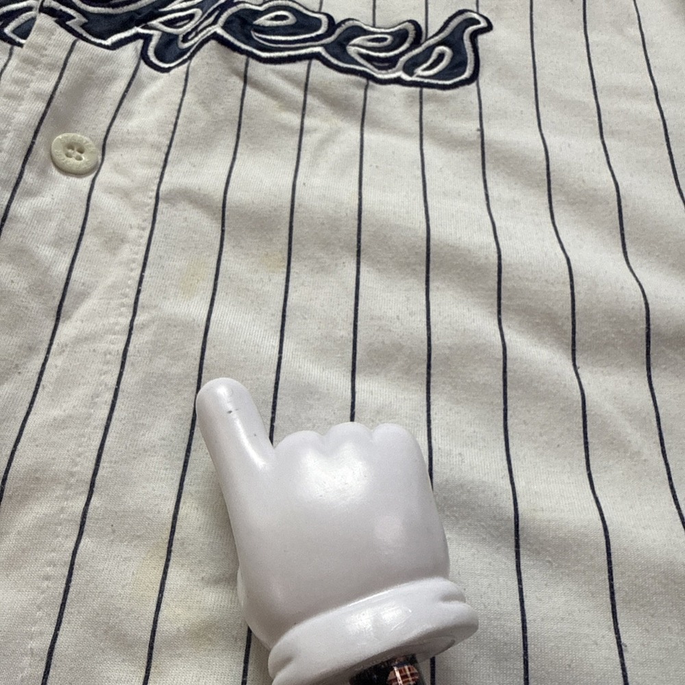Vintage STARTER New York Yankees Pinstripe Baseball Jersey Mens XL Fair Con READ - Picture 5 of 16